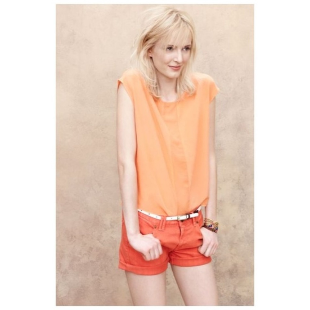 090 MADEWELL Orange Denim Garment-Dyed Midi Shorts 26